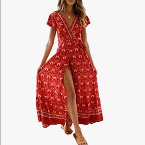 Ecowish floor length wrap maxi dress